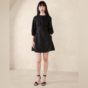 NWT! Banana Republic Black Lisa Open-Back Linen Dress - Size 14 Tall & 20 Reg🦚